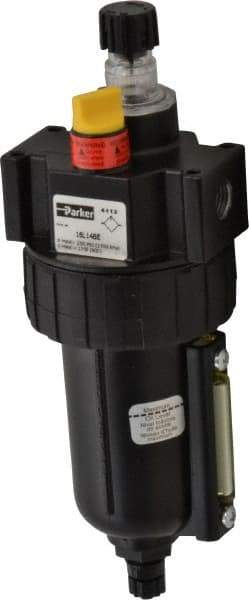 Parker - 1/4" NPT, 250 Max psi Intermediate Micro Mist Lubricator - Metal Bowl with Sight Glass, Zinc Body, 40 CFM, 175°F Max Temp, 2.81" Wide x 7.82" High - Exact Tool & Supply