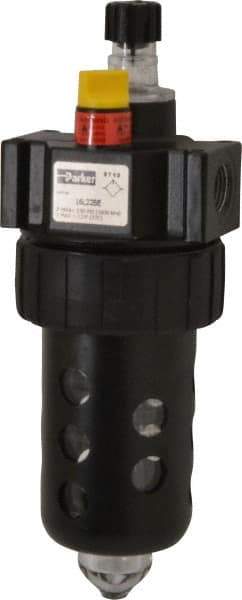 Parker - 3/8" NPT, 150 Max psi Intermediate Micro Mist Lubricator - Polycarbonate Bowl with Sight Glass, Zinc Body, 60 CFM, 125°F Max Temp, 2.81" Wide x 7.82" High - Exact Tool & Supply