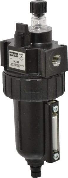 Parker - 1/4" NPT, 250 Max psi Intermediate Mist Lubricator - Metal Bowl with Sight Glass, Zinc Body, 40 CFM, 175°F Max Temp, 2.81" Wide x 7.82" High - Exact Tool & Supply