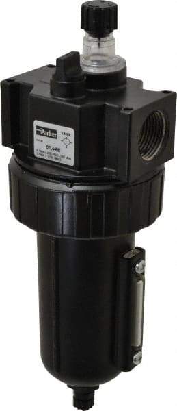 Parker - 3/4" NPT, 250 Max psi Standard Mist Lubricator - Metal Bowl with Sight Glass, Zinc Body, 90 CFM, 175°F Max Temp, 3.24" Wide x 9.27" High - Exact Tool & Supply