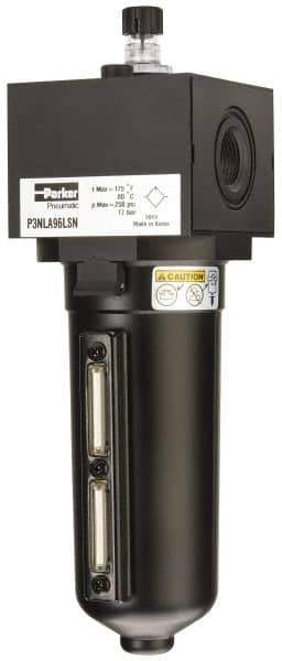 Parker - 3/4" NPT, 250 Max psi Heavy Duty Mist Lubricator - Metal Bowl with Sight Glass, Zinc Body, 240 CFM, 175°F Max Temp, 3.62" Wide x 11.81" High - Exact Tool & Supply