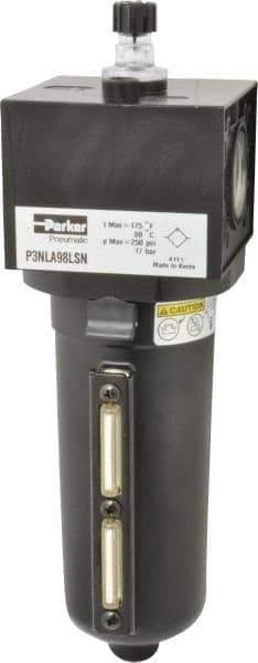 Parker - 1" NPT, 250 Max psi Heavy Duty Mist Lubricator - Metal Bowl with Sight Glass, Zinc Body, 250 CFM, 175°F Max Temp, 3.62" Wide x 11.81" High - Exact Tool & Supply
