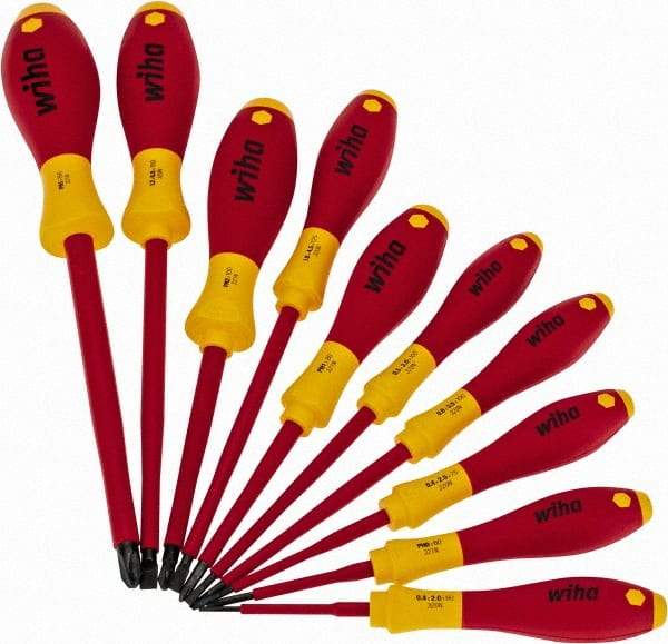 Wiha - 10 Piece Phillips & Slotted Screwdriver Set - Blade Sizes: Width mm 2, 2.5, 3, 3.5, 4.5 & 6.5, Bit Sizes: Philips #0 to #3, Metric Length mm: 60mm, 75mm, 80mm, 100mm, 125mm & 150mm - Exact Tool & Supply