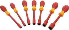Wiha - 7 Piece 3/16 to 1/2" Insulated Nutdriver Set - Solid Shaft, Ergonomic Handle - Exact Tool & Supply