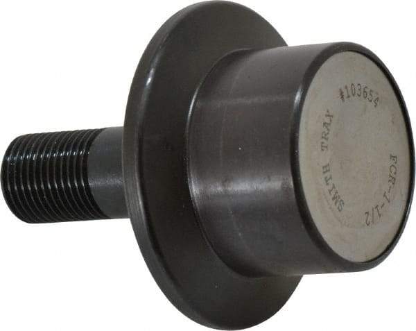 Accurate Bushing - 1-1/2" Roller Diam x 1-3/16" Width, 5/8" Stud Diam x 1-1/2" Length, Flanged Load Roller - Steel, 3/4" Thread Length, 5/8-18 Thread, 2,520 Lb Dynamic Cap, 1,370 Lb Static Cap - Exact Tool & Supply