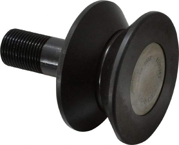 Accurate Bushing - 2-1/2" Roller Diam x 1-5/16" Width, 3/4" Stud Diam x 1-3/4" Length, V Guide Roller - Steel, 7/8" Thread Length, 3/4-16 Thread, 2,760 Lb Dynamic Cap, 1,100 Lb Static Cap - Exact Tool & Supply