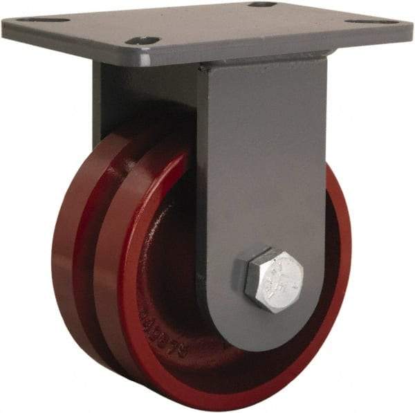 Hamilton - 6" Diam x 2-3/4" Wide, Iron Rigid Caster - 2,500 Lb Capacity, Top Plate Mount, 5-1/4" x 7-1/4" Plate, Straight Roller Bearing - Exact Tool & Supply