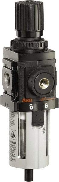 ARO/Ingersoll-Rand - 1/4" NPT Port Compact 1 Piece Filter/Regulator FRL Unit - Polycarbonate Bowl, 72 SCFM, 150 Max psi, 8.15" High x 2.205" Long, Manual Drain - Exact Tool & Supply