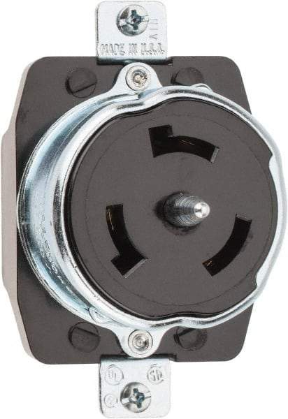 Hubbell Wiring Device-Kellems - 125/250 VAC, 50 Amp, Self Grounding Receptacle - 3 Poles, 4 Wire, Female End, Black - Exact Tool & Supply