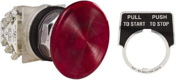 Schneider Electric - 30mm Mount Hole, Extended Straight, Pushbutton Switch with Contact Block - Red Pushbutton, Maintained (MA) - Exact Tool & Supply