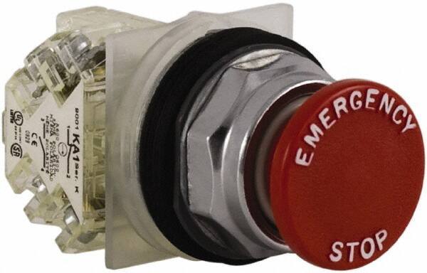 Schneider Electric - 30mm Mount Hole, Extended Straight, Pushbutton Switch with Contact Block - Red Pushbutton, Momentary (MO) - Exact Tool & Supply