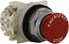 Schneider Electric - 30mm Mount Hole, Extended Straight, Pushbutton Switch with Contact Block - Red Pushbutton, Momentary (MO) - Exact Tool & Supply