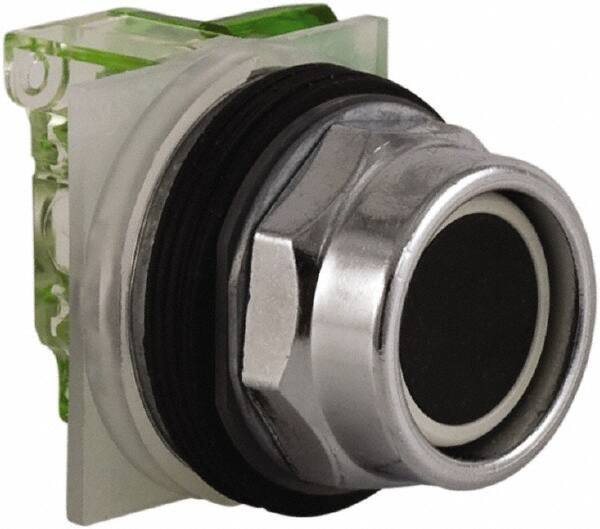 Schneider Electric - 30mm Mount Hole, Extended Straight, Pushbutton Switch with Contact Block - Black Pushbutton, Momentary (MO) - Exact Tool & Supply