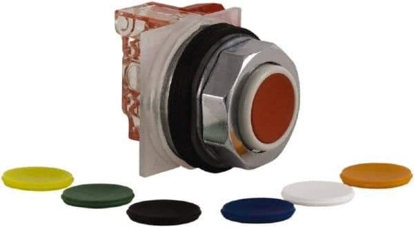 Schneider Electric - 30mm Mount Hole, Extended Straight, Pushbutton Switch with Contact Block - Multicolored Pushbutton, Momentary (MO) - Exact Tool & Supply