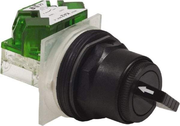Schneider Electric - 1.18 Inch Mount Hole, 2 Position, Knob and Pushbutton Operated, Selector Switch - Black, Maintained (MA), Anticorrosive, Weatherproof, Dust and Oil Resistant - Exact Tool & Supply