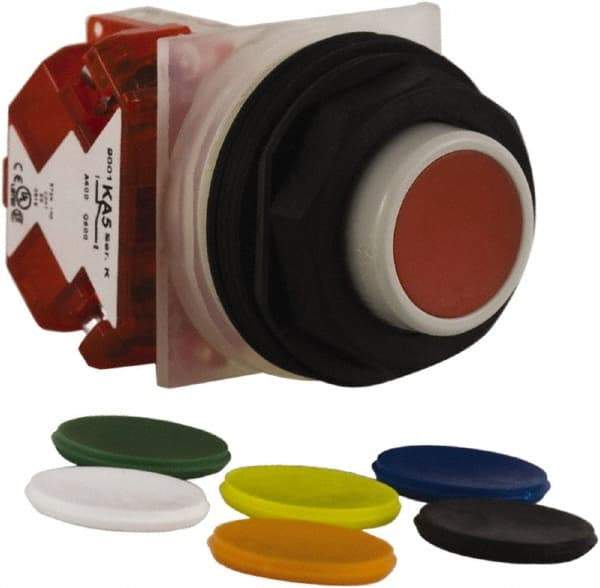 Schneider Electric - 30mm Mount Hole, Extended Straight, Pushbutton Switch with Contact Block - Multicolored Pushbutton, Momentary (MO) - Exact Tool & Supply