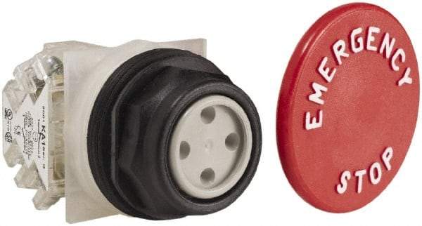 Schneider Electric - 30mm Mount Hole, Extended Straight, Pushbutton Switch with Contact Block - Red Pushbutton, Momentary (MO) - Exact Tool & Supply