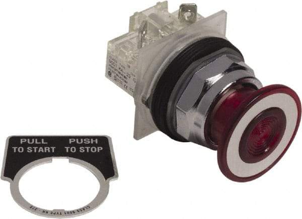 Schneider Electric - 30mm Mount Hole, Extended Mushroom Head, Pushbutton Switch Only - Round, Red Pushbutton, Nonilluminated, Maintained (MA), On-Off - Exact Tool & Supply