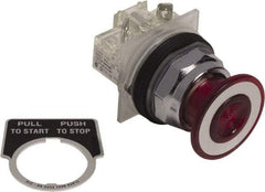 Schneider Electric - 30mm Mount Hole, Extended Mushroom Head, Pushbutton Switch Only - Round, Red Pushbutton, Nonilluminated, Maintained (MA), On-Off - Exact Tool & Supply