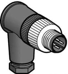 Telemecanique Sensors - 3 Amp, M12 4 Pin Elbowed Male Field Attachable Connector Sensor and Receptacle - 125 VAC, 150 VDC, IP67 Ingress Rating - Exact Tool & Supply