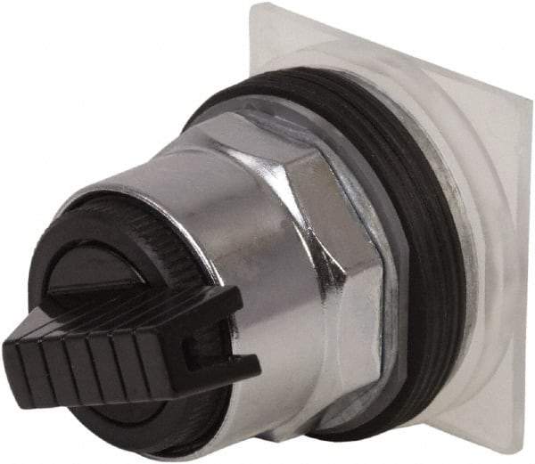 Schneider Electric - 1.18 Inch Mount Hole, 3 Position, Knob and Pushbutton Operated, Selector Switch Only - Black, Maintained (MA), without Contact Blocks, Weatherproof and Dust and Oil Resistant - Exact Tool & Supply