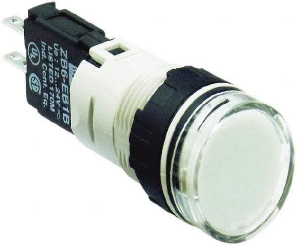 Schneider Electric - 12-24 VAC/VDC White Lens LED Pilot Light - Round Lens, Quick Connect Connector, 18mm Wide, Vibration Resistant - Exact Tool & Supply