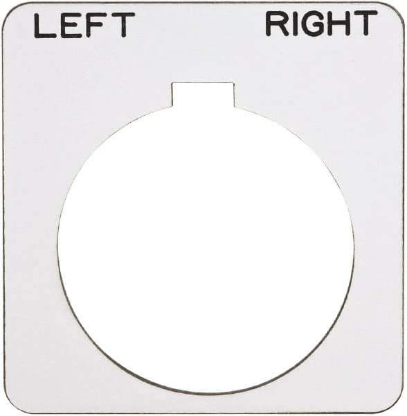 Schneider Electric - Square, Plastic Legend Plate - Left-Right - White Background, Black Letters, 1.22 Inch Hole Diameter, 1-3/4 Inch Square - Exact Tool & Supply