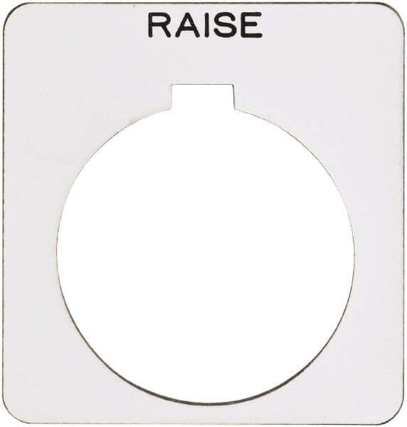 Schneider Electric - Square, Plastic Legend Plate - Raise - White Background, Black Letters, 1.22 Inch Hole Diameter, 1-3/4 Inch Square - Exact Tool & Supply