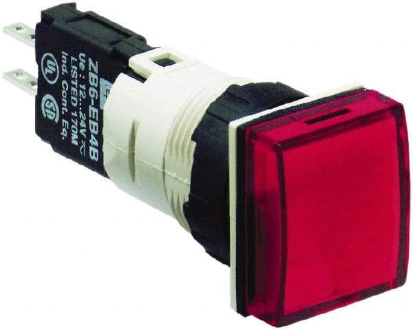 Schneider Electric - 12-24 VAC/VDC Red Lens LED Pilot Light - Square Lens, Quick Connect Connector, 18mm Wide, Vibration Resistant - Exact Tool & Supply