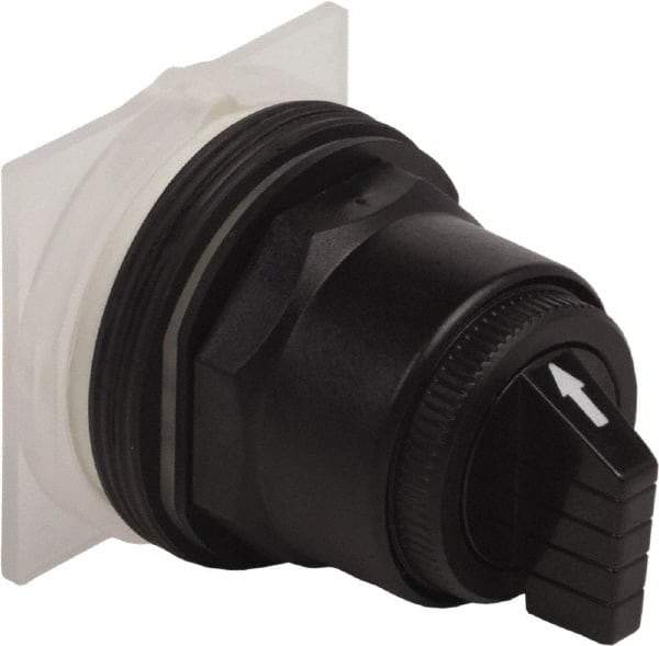 Schneider Electric - 1.18 Inch Mount Hole, 3 Position, Knob and Pushbutton Operated, Selector Switch Only - Black, Momentary (MO), without Contact Blocks, Anticorrosive, Weatherproof, Dust and Oil Resistant - Exact Tool & Supply