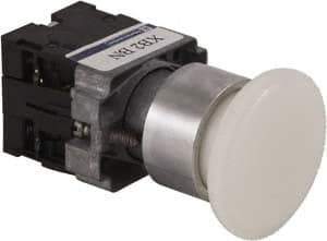 Schneider Electric - 22mm Mount Hole, Extended Mushroom Head, Pushbutton Switch Only - Round, White Pushbutton, Maintained (MA), Momentary (MO) - Exact Tool & Supply