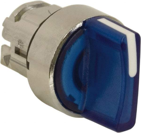 Schneider Electric - 22mm Mount Hole, 3 Position, Handle Operated, Selector Switch - Blue, Momentary (MO), Illuminated, Shock, Vibration and Water Resistant - Exact Tool & Supply