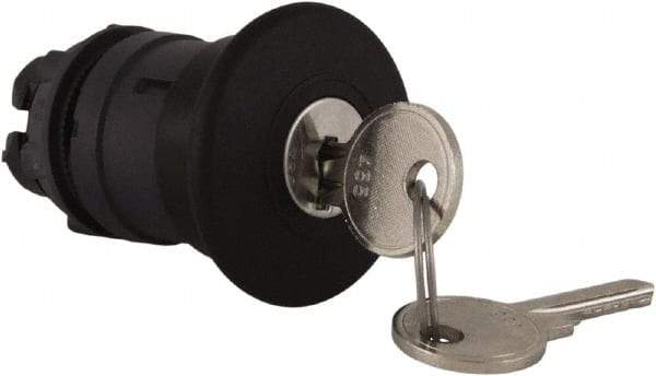 Schneider Electric - 22mm Mount Hole, Extended Mushroom Head, Pushbutton Switch Only - Round, Black Pushbutton, Nonilluminated, Maintained (MA) - Exact Tool & Supply
