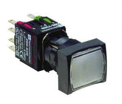 Schneider Electric - 16mm Mount Hole, Flush, Pushbutton Switch with Contact Block - Rectangle, White Pushbutton, Illuminated, Momentary (MO) - Exact Tool & Supply