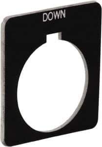 Schneider Electric - Square, Plastic Legend Plate - Down - Black Background, White Letters, 1.22 Inch Hole Diameter, 1-3/4 Inch Square - Exact Tool & Supply