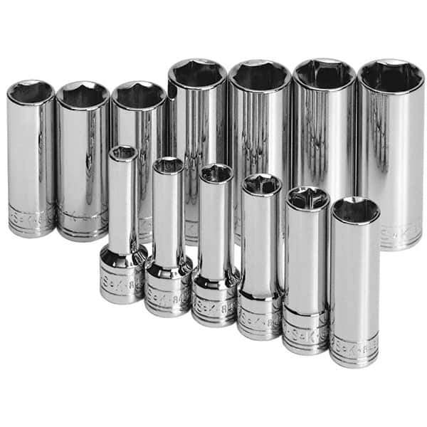 SK - 3/8" Drive Deep Socket Set - 7 to 19mm, Metric Measurement Standard - Exact Tool & Supply