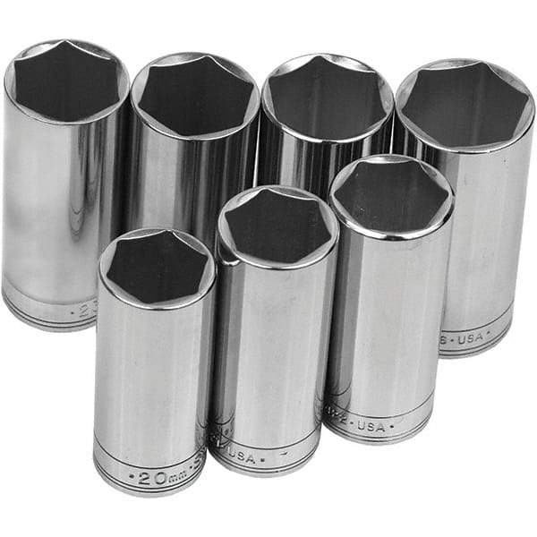 SK - 3/8" Drive Deep Socket Set - 7 to 19mm, Metric Measurement Standard - Exact Tool & Supply