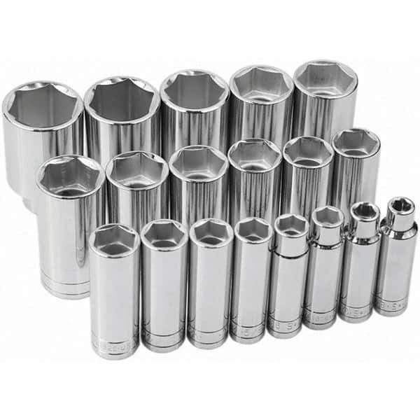 SK - 1/2" Drive Deep Socket Set - 3/8 to 1-1/2", Inch Measurement Standard - Exact Tool & Supply