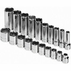 SK - 3/8" Drive Standard Deep Socket Set - 5/16 to 7/8", Inch Measurement Standard - Exact Tool & Supply
