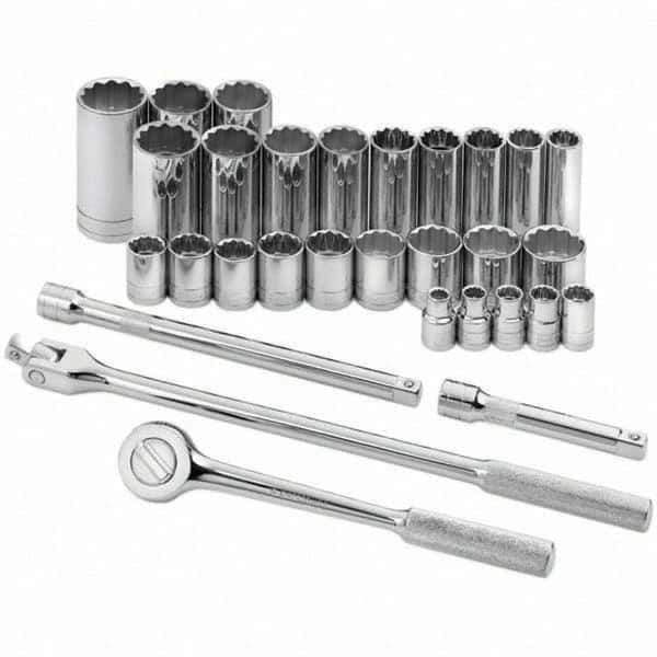 SK - 1/2" Drive Standard Deep Socket Set - 3/8 to 1-1/4", Inch Measurement Standard - Exact Tool & Supply