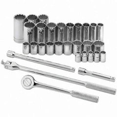 SK - 1/2" Drive Standard Deep Socket Set - 3/8 to 1-1/4", Inch Measurement Standard - Exact Tool & Supply