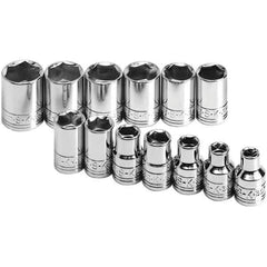 SK - 3/8" Drive Standard Socket Set - 7 to 19mm, Metric Measurement Standard - Exact Tool & Supply
