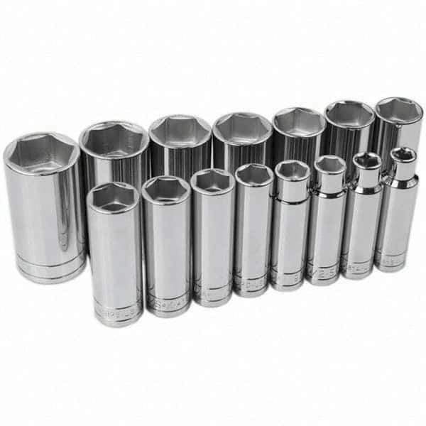 SK - 1/2" Drive Deep Socket Set - 3/8 to 1-1/4", Inch Measurement Standard - Exact Tool & Supply