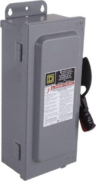 Square D - 100 Amp, 600 VAC/VDC, 3 Pole Nonfused Safety Switch - NEMA 12, 40 hp at 600 VAC, 50 hp at 600 VDC (Single Phase), 100 hp at 600 VAC, 50 hp at 600 VDC (Triple Phase), 3PST Contact Form - Exact Tool & Supply