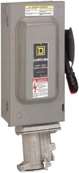 Square D - 60 Amp, 600 VAC, 3 Pole Nonfused Safety Switch - NEMA 1, 30 hp at 600 VAC (Single Phase), 60 hp at 600 VAC (Triple Phase) - Exact Tool & Supply