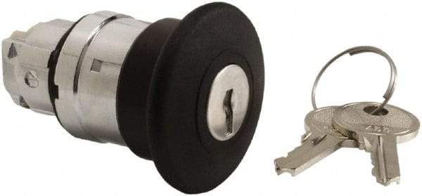 Schneider Electric - 22mm Mount Hole, Extended Mushroom Head, Pushbutton Switch Only - Round, Black Pushbutton, Nonilluminated, Maintained (MA) - Exact Tool & Supply