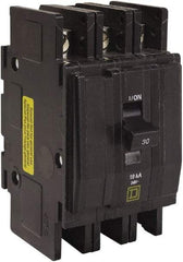 Square D - 40 Amp, 240 VAC, 3 Pole, DIN Rail Mounted, Flush Mount, Surface Mount Miniature Circuit Breaker - Thermal Magnetic Trip, 10 kA at 120/240 VAC Breaking Capacity, 14-2 (Aluminum), 14-2 (Copper) AWG, 74mm Deep x 103mm High x 57mm Wide - Exact Tool & Supply