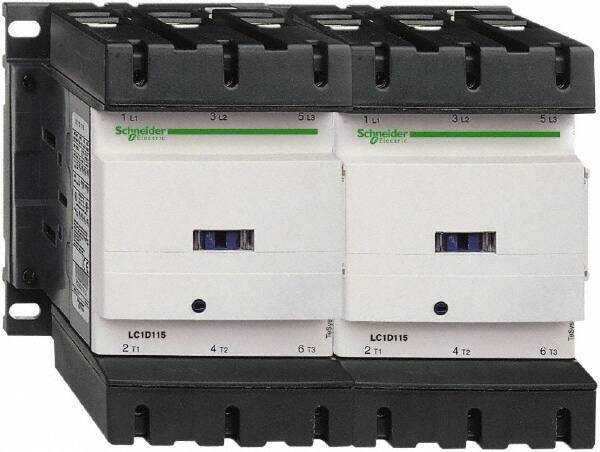 Schneider Electric - 3 Pole, 110 Coil VAC at 50/60 Hz, 115 Amp at 440 VAC, Reversible IEC Contactor - 3 Phase hp: 100 at 575/600 VAC, 30 at 200/208 VAC, 40 at 230/240 VAC, 75 at 460/480 VAC - Exact Tool & Supply