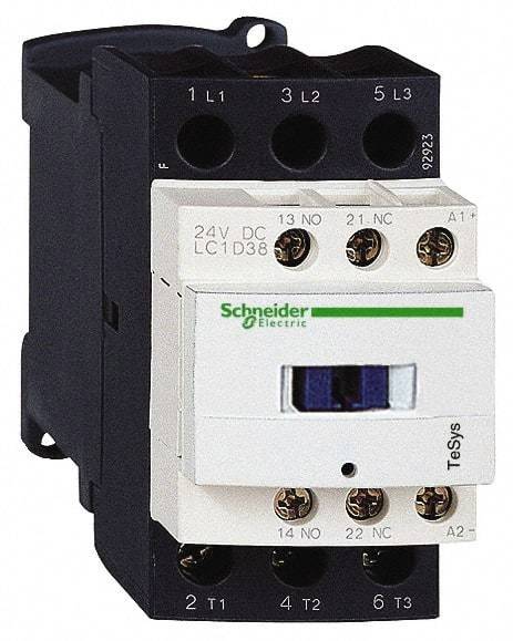 Schneider Electric - 3 Pole, 24 Coil VDC, 38 Amp at 440 VAC, Nonreversible IEC Contactor - Bureau Veritas, CCC, CSA, CSA C22.2 No. 14, DNV, EN/IEC 60947-4-1, EN/IEC 60947-5-1, GL, GOST, LROS, RINA, RoHS Compliant, UL 508, UL Listed - Exact Tool & Supply