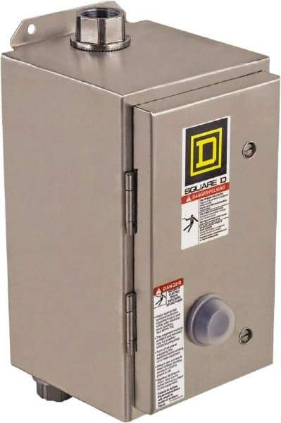 Square D - 120 Coil VAC at 60 Hz, 208 Coil VAC at 60 Hz, 18 Amp, Nonreversible Enclosed Enclosure NEMA Motor Starter - 3 Phase hp: 3 at 200 VAC, 3 at 230 VAC, 5 at 460 VAC, 5 at 575 VAC, 4x Enclosure Rating - Exact Tool & Supply